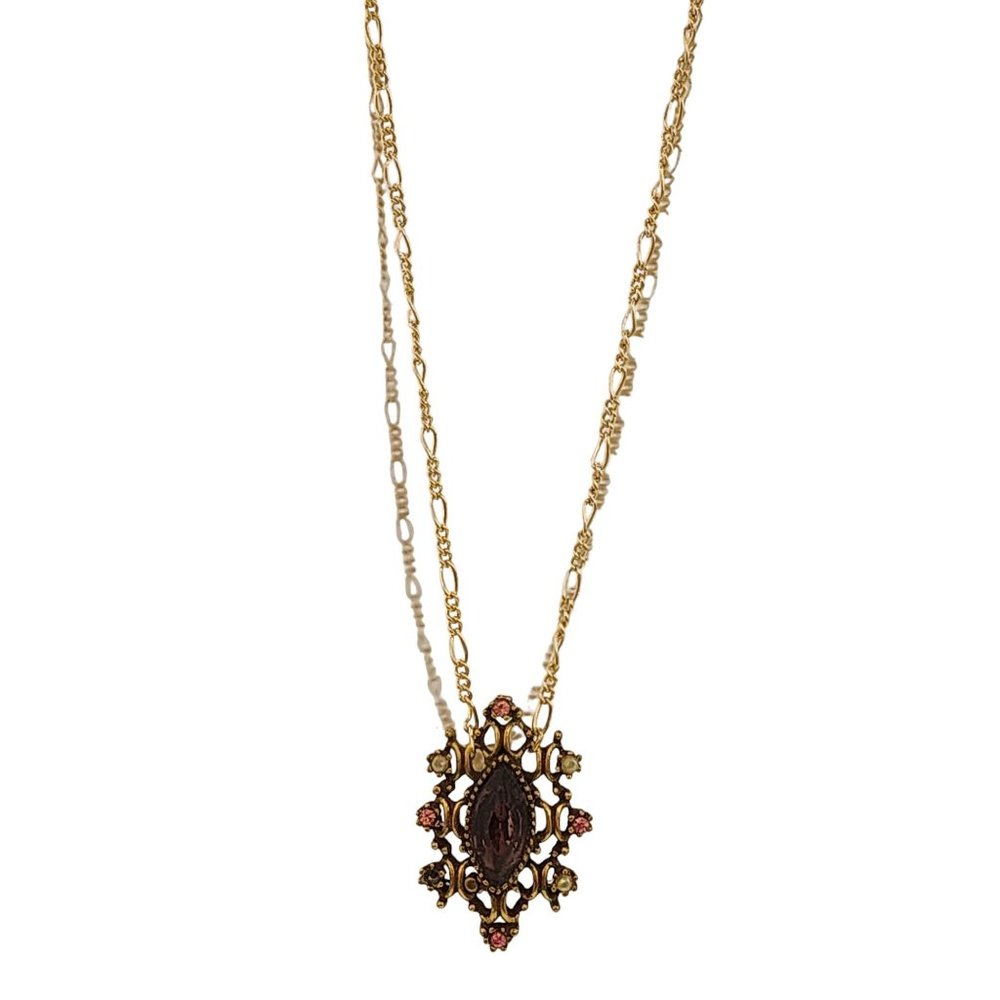 Vintage Glass Small Pendant Necklace (A6340)